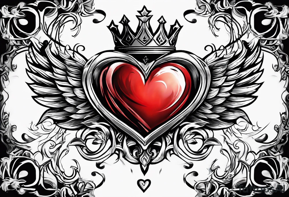 sacred heart with a real heart and flames coming out of the top and wings behind tattoo idea