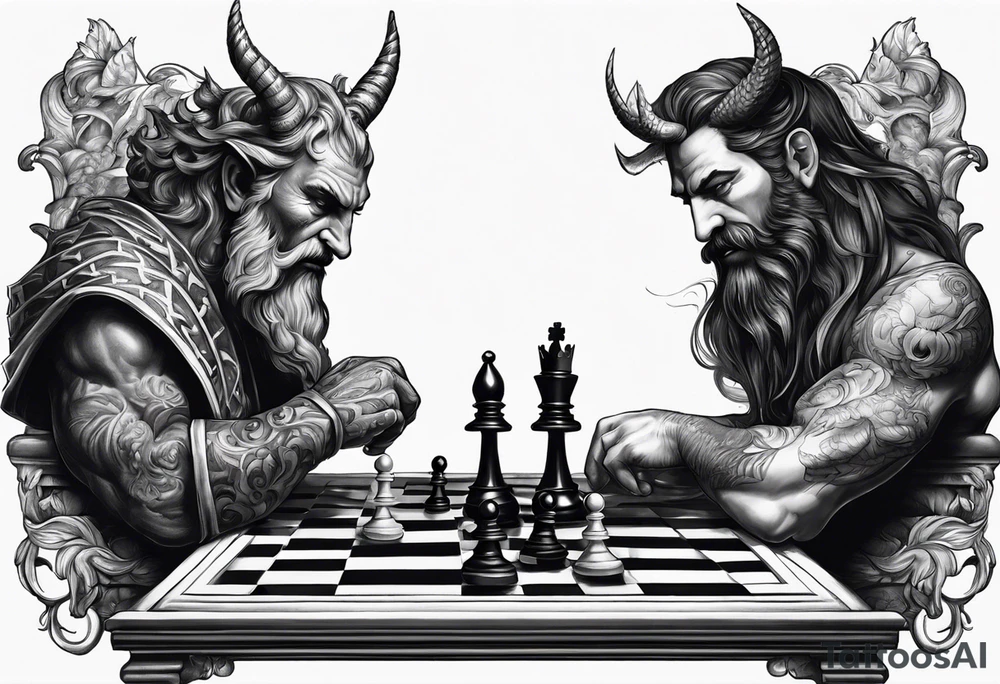 god and demon playing chess tattoo idea