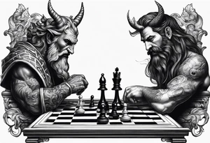 god and demon playing chess tattoo idea