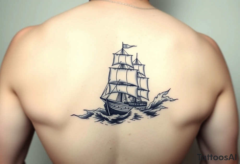 a sailing ship in stormy sea,compass. tattoo idea