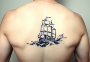 a sailing ship in stormy sea,compass. tattoo idea