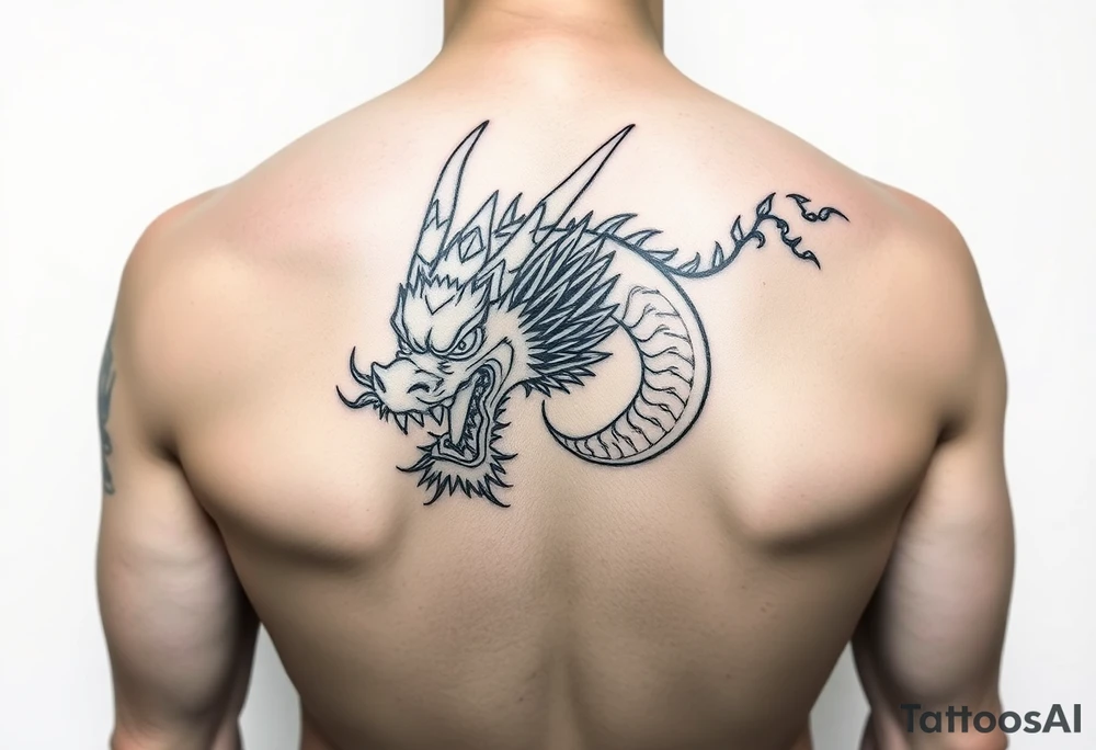 Tatuaje en espalda completa solo de la cabeza de un dragón demonio japones sin cuerpo tattoo idea
