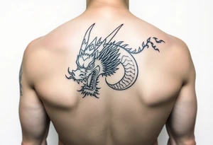 Tatuaje en espalda completa solo de la cabeza de un dragón demonio japones sin cuerpo tattoo idea