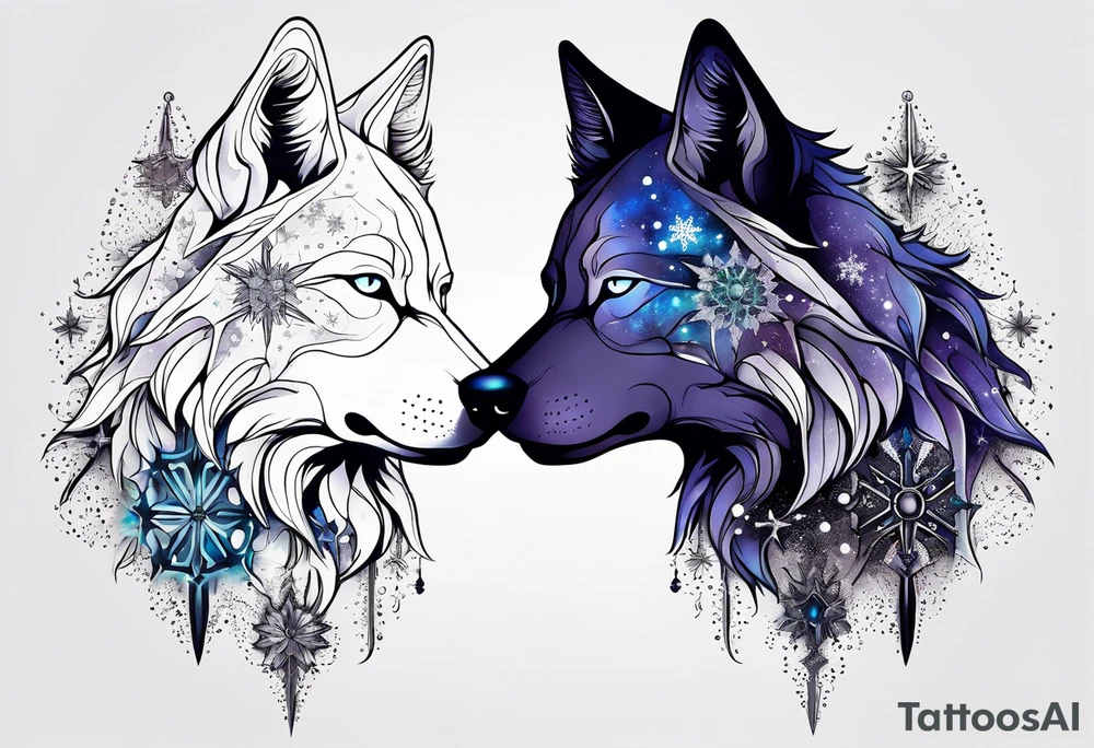 Constellation, animal alien wolf, snowflake tattoo idea