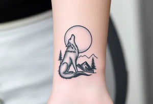lone wolf howling at full moon with northern lights backdrop tattoo idea