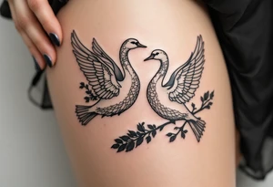 A pair of birds (e.g. swans or robins) in soft hues flying side by side reflects love, teaching, and lifelong companionship. tattoo idea