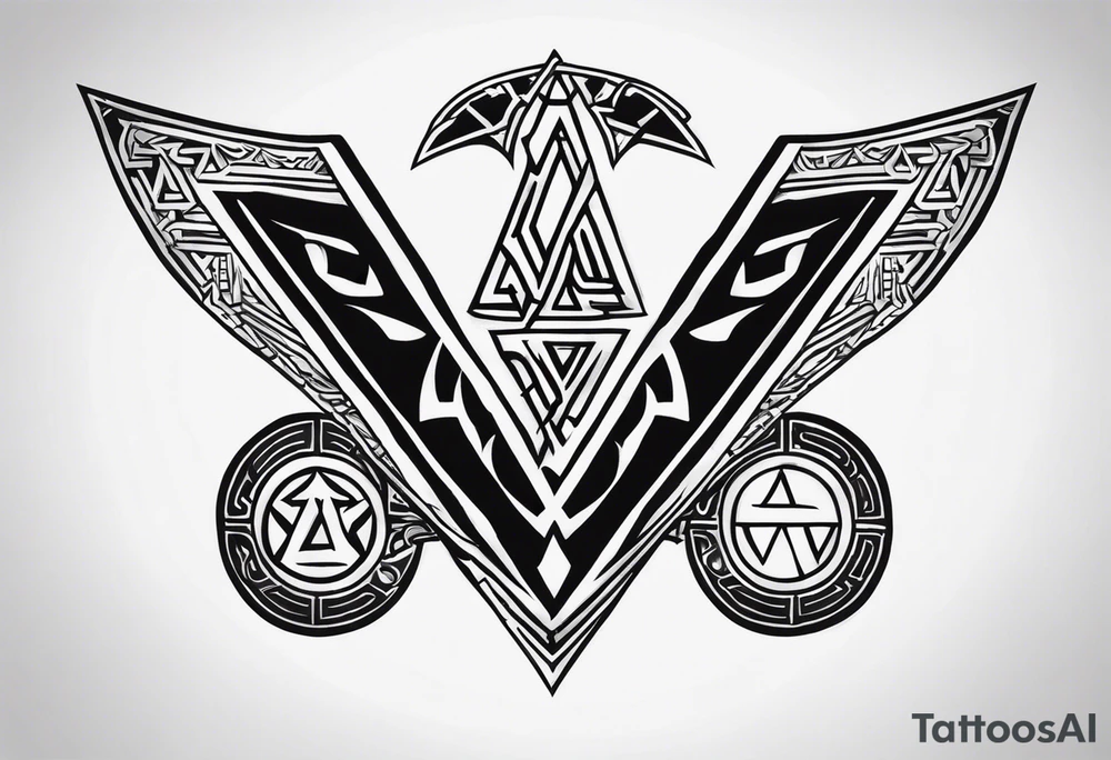 Valhalla  sword shield axe Valknut fog tattoo idea