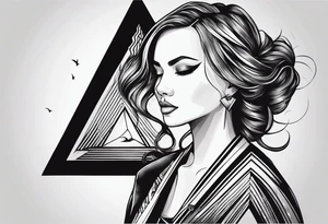 Un triangulo con una persona al medio, estilo de dibujo con lineas en blanco y negro mas simple solo lineas y una persona muy pequeña tattoo idea