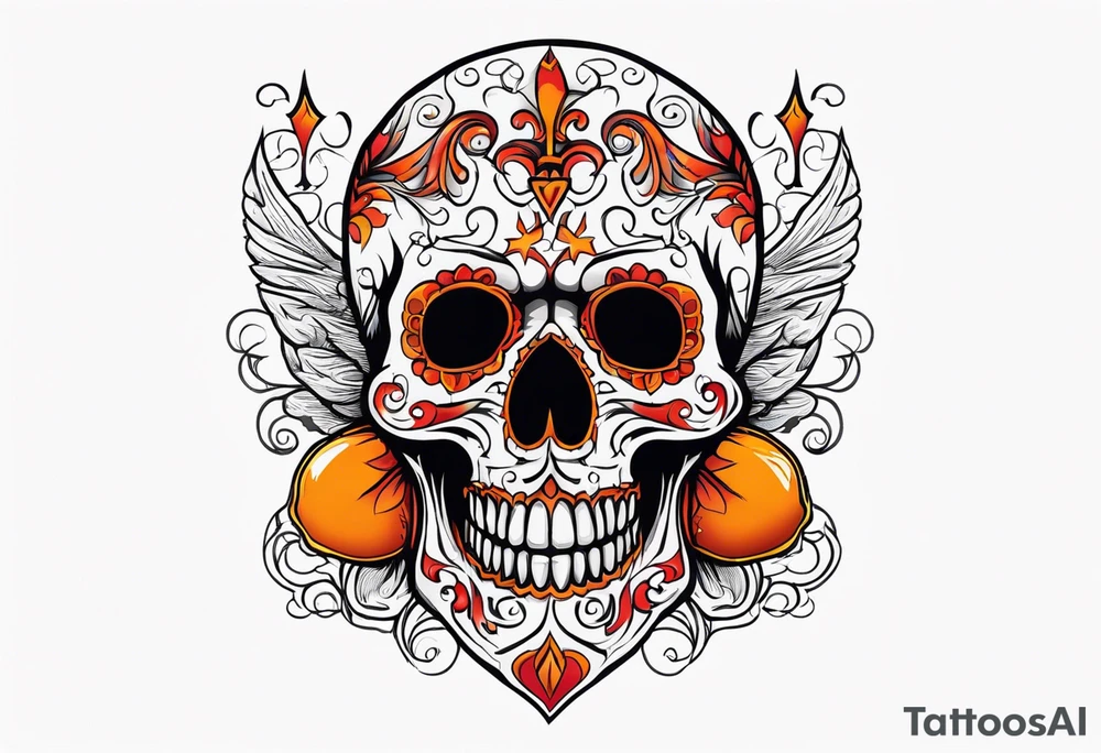 Gothic of skull that is red and orange tattoo idea