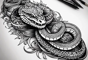 half sleeve tattoo with a snake wrapped around a sword and a heart tattoo idea