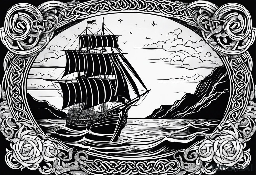 Celtic nautical scene, forearm, half sleeve tattoo idea