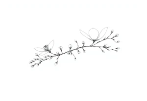 Graceful long magnolia branch with small flowers in early blossom stage with closed flowers tattoo idea