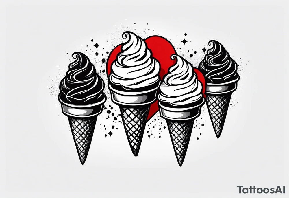 black and white ice cream cone with small red heart on it somewhere. tattoo idea