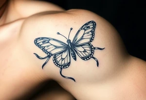 ethereal butterfly with flowing silk ribbons in moonlight tattoo idea