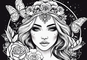 Mulher do signo de Touro mostrando as características, flores e livros atrás em volta da mulher com chifres para tatuar no antebraço parte interna tattoo idea