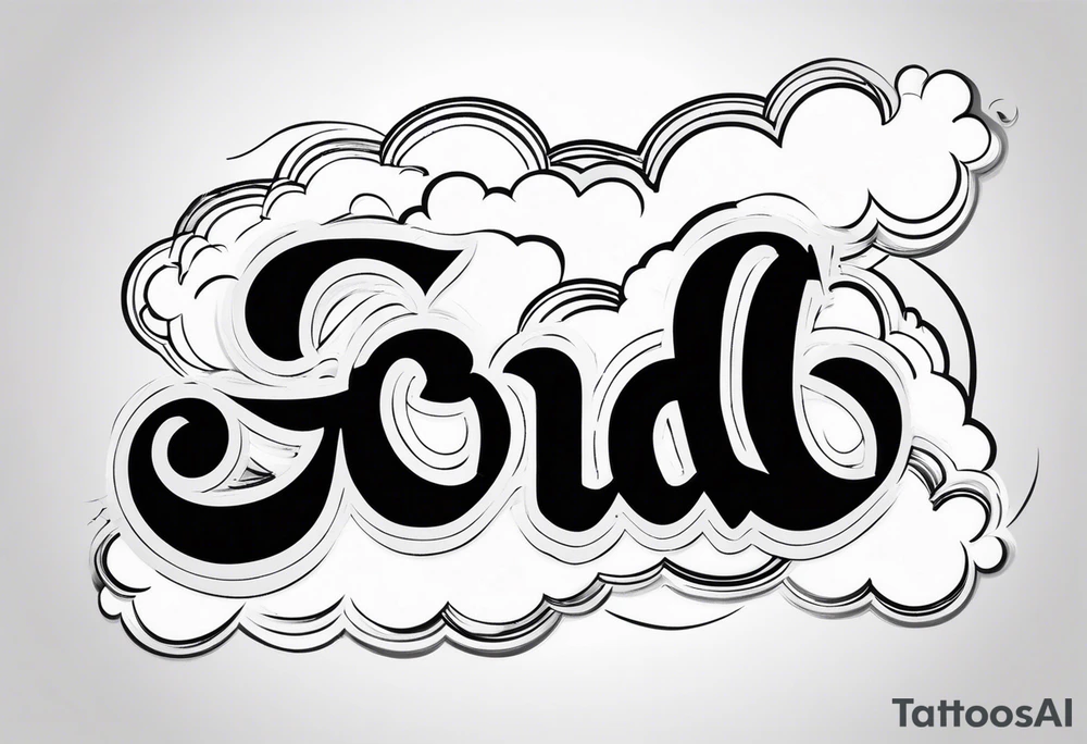 The word God in a biblical text with some cloud shading behind it tattoo idea
