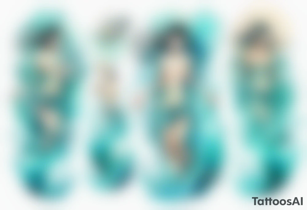 a woman made out of water emerging from the sea, turquoise tattoo idea
