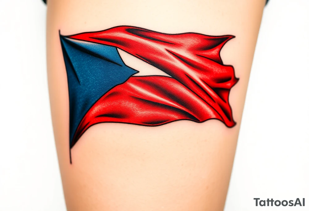 A waving Czech flag with realistic fabric texture, its red, white, and blue colors tattoo idea