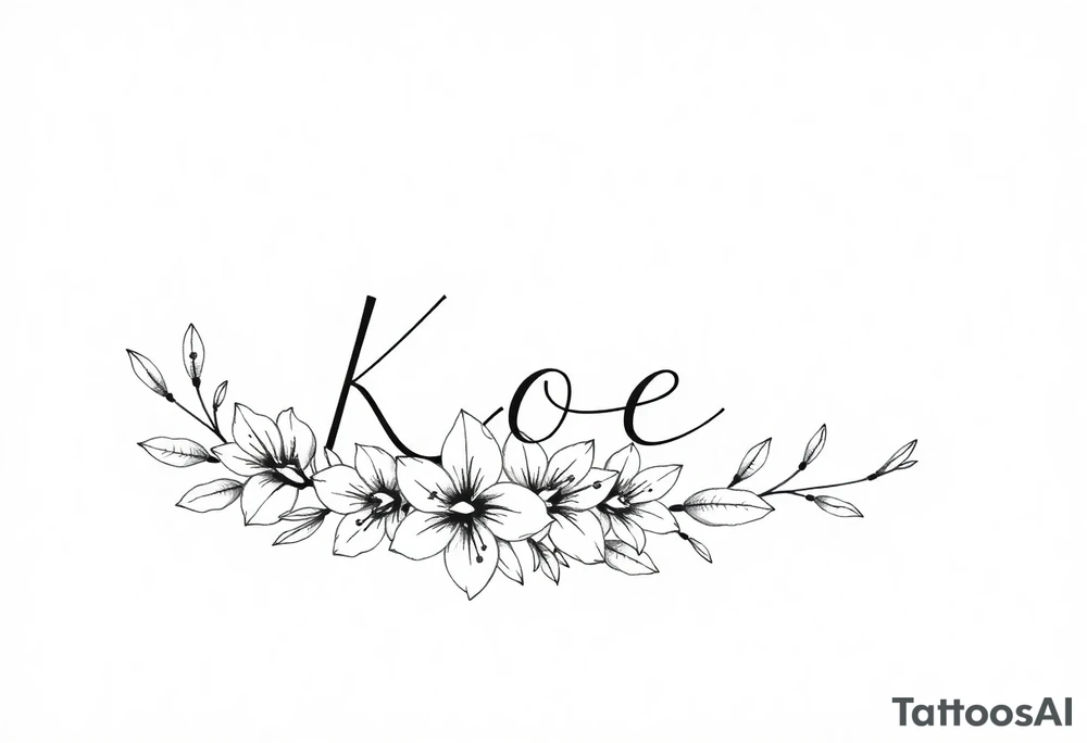 The word Kloee surrounded by lily flowers tattoo idea
