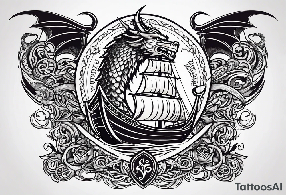 Valhalla sword shield viking ship dragon head tattoo idea Valhalla sword shield viking ship dragon head tattoo idea