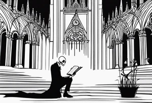 jack skellington leaning against milan cathedral as he reads the date June 07, 2023 tattoo idea