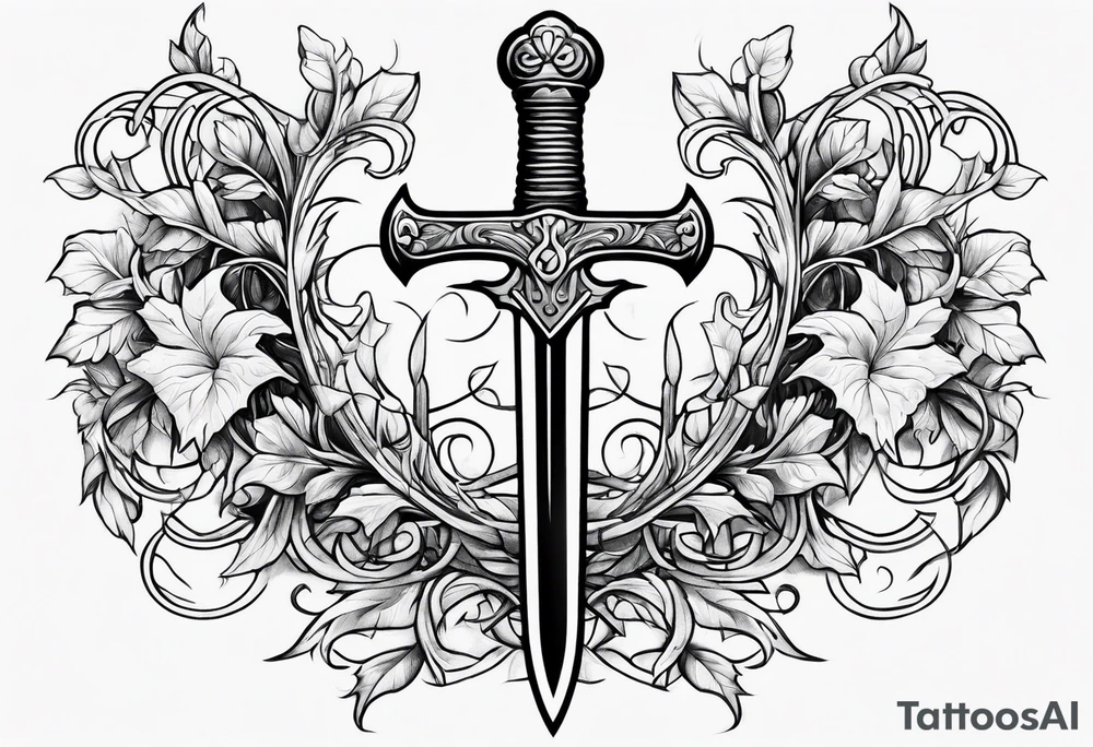 Leafy vines with sword tattoo idea