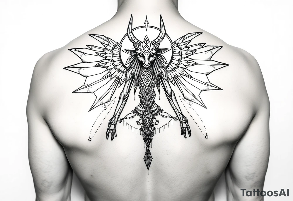 "Anubis in ufo 

Style: sacral geometry blackwork. Thigh/calf placement." tattoo idea