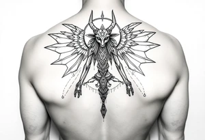 "Anubis in ufo 

Style: sacral geometry blackwork. Thigh/calf placement." tattoo idea