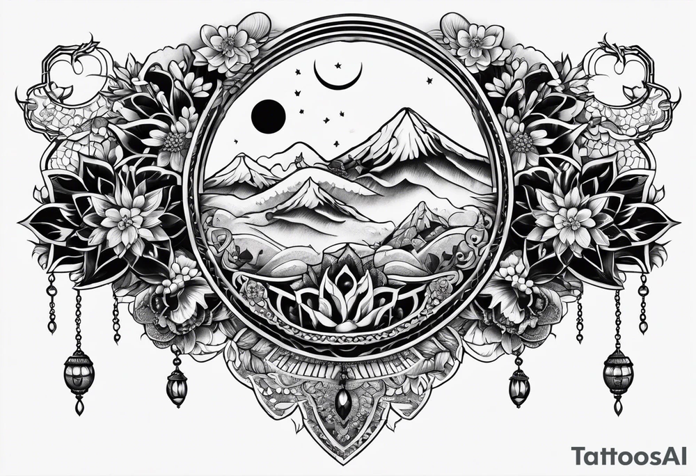 sternum tattoo moon and lace tattoo idea