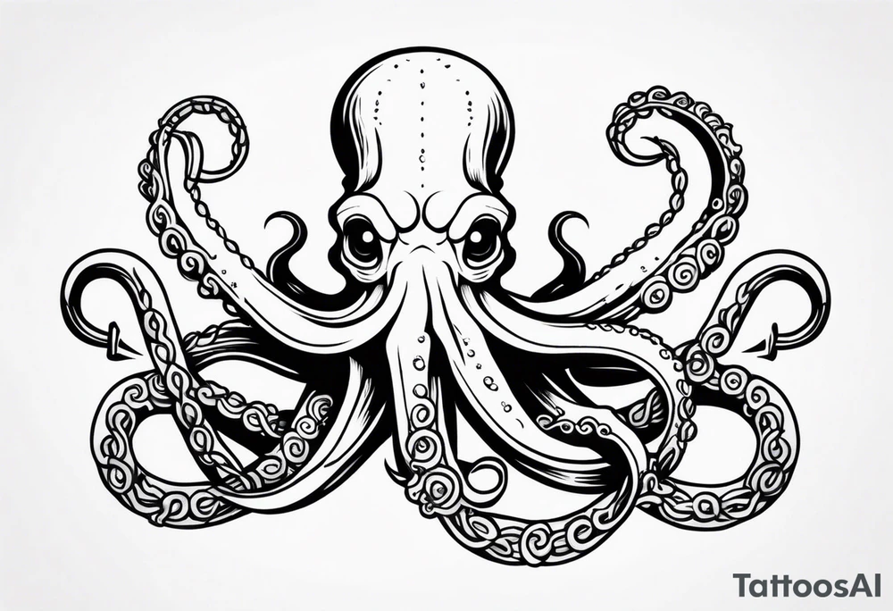 Octopus holding anchor in middle tattoo idea