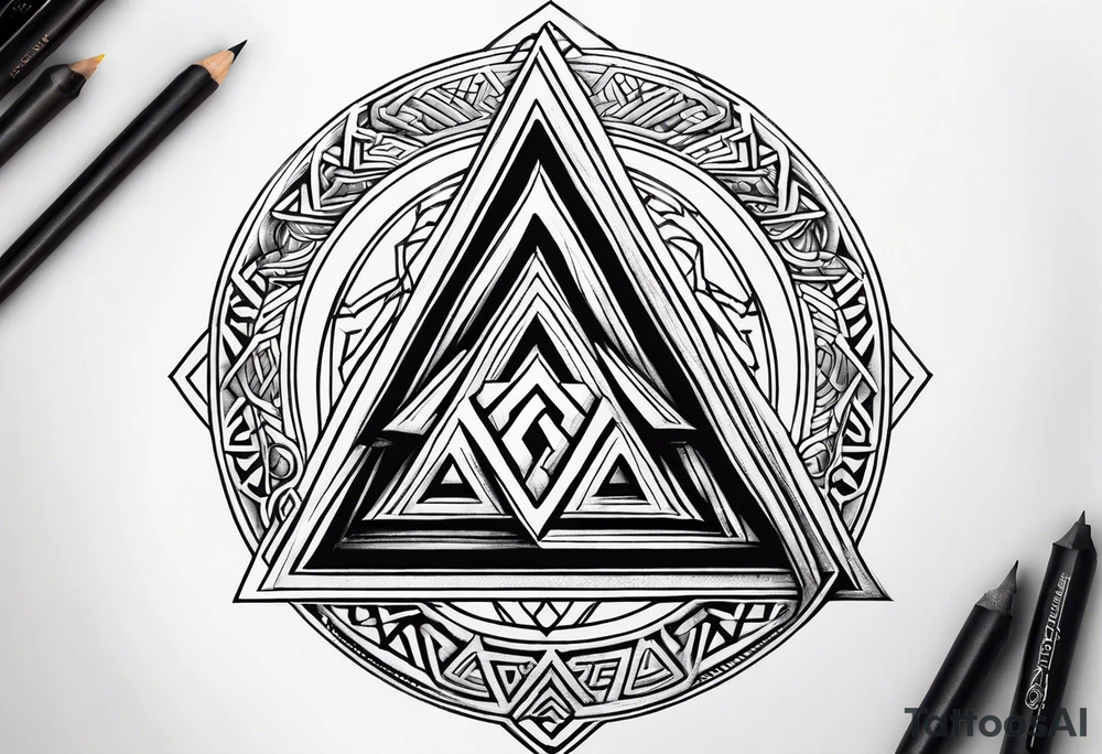 design a valknut tattoo with "om" symbol, with less ink tattoo idea