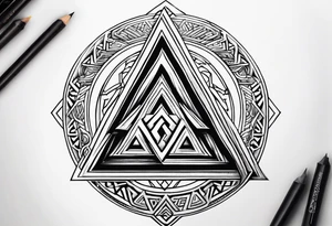 design a valknut tattoo with "om" symbol, with less ink tattoo idea