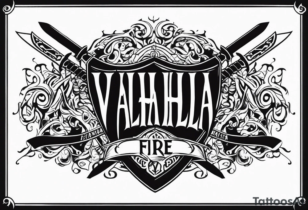 Valhalla sword shield fire tattoo idea