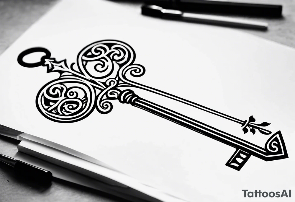 heart shaped antique skeleton key tattoo idea