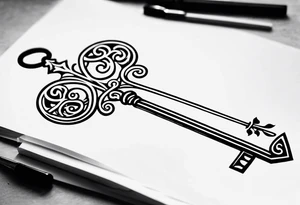 heart shaped antique skeleton key tattoo idea