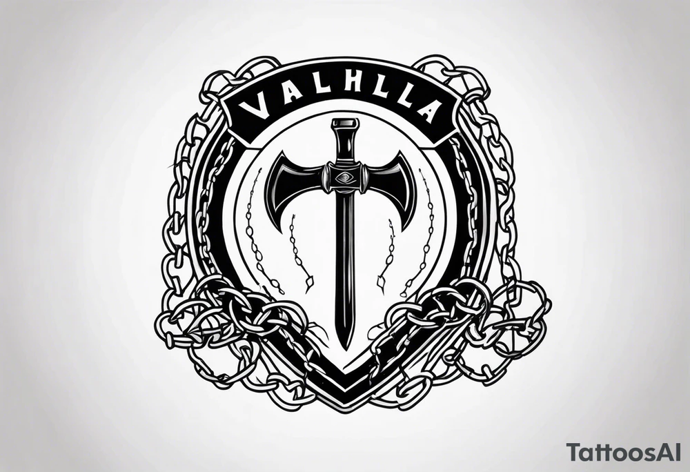 Valhalla round shield axe barbed wire chains tattoo idea