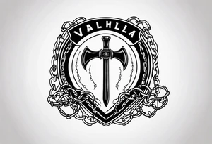 Valhalla round shield axe barbed wire chains tattoo idea