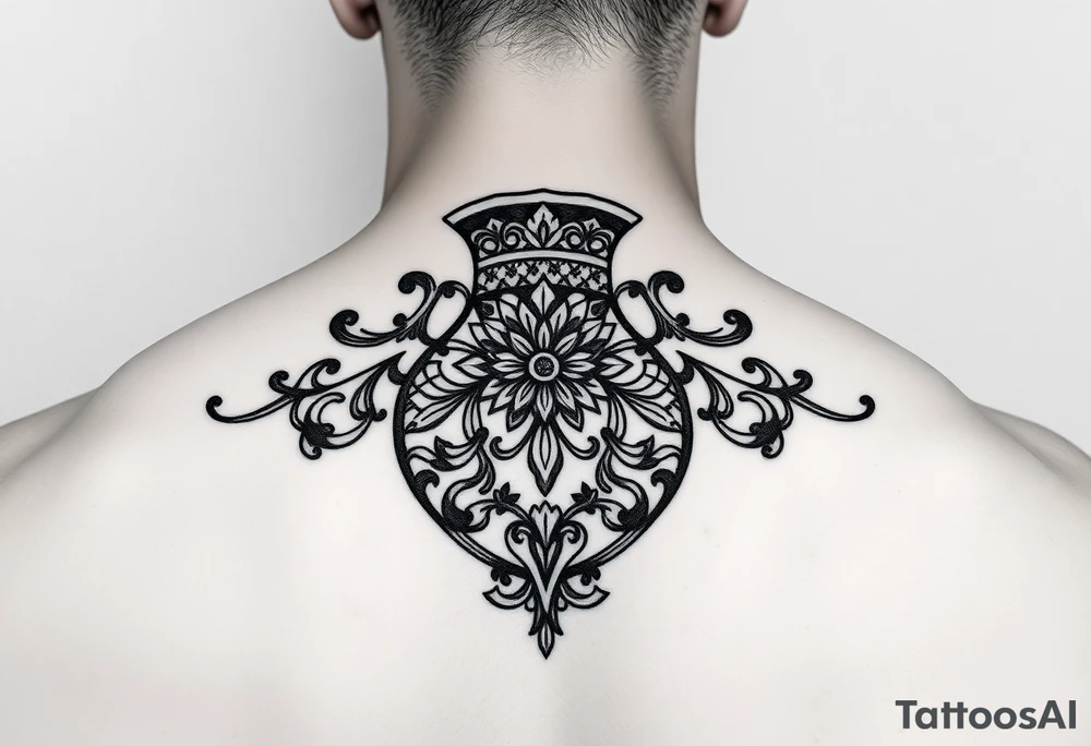 Large Decorative ornamental vase tattoo idea