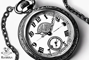 Pocket watch with chain and dates 28/08/1960-25/03/2024 written in it tattoo idea