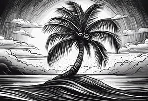 Single palm tree with strong roots that shows flow of the tree but staying strong even in the storm tattoo idea