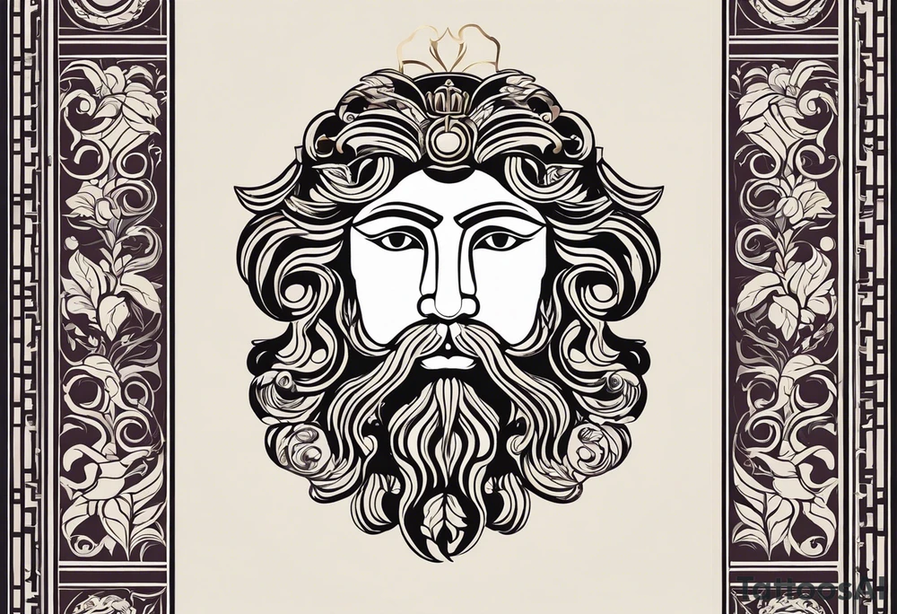 "Craft a minimalist tattoo design in the style of ancient Greek art, featuring Dionysus with his affection for theater. Depict Dionysus in a simplified yet elegant form, reminiscent of classical Greek sculpture, holding a theatrical mask and a goblet of wine. Surround him with subtle geometric patterns or motifs inspired by ancient Greek pottery, such as meanders or key patterns. Ensure the design maintains a minimalist aesthetic while incorporating elements that evoke the sophistication and timelessness of Greek art, capturing Dionysus's connection to both wine and theater in a visually striking manner." tattoo idea