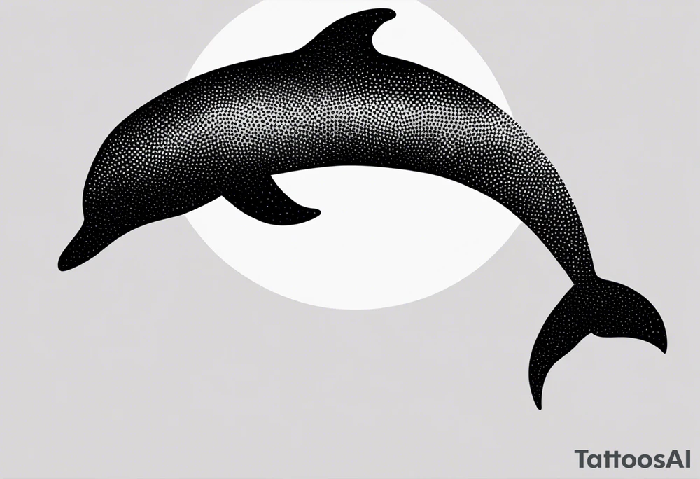 simple dolphin silhouette, in soft gray tone, stippled shading, little bit of dotwork, white background tattoo idea