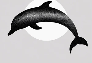 simple dolphin silhouette, in soft gray tone, stippled shading, little bit of dotwork, white background tattoo idea