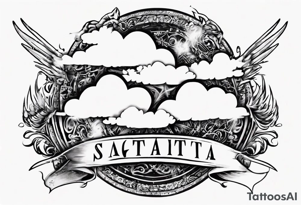 a cloud with the word sagittarius with the date 12.08.05 tattoo idea