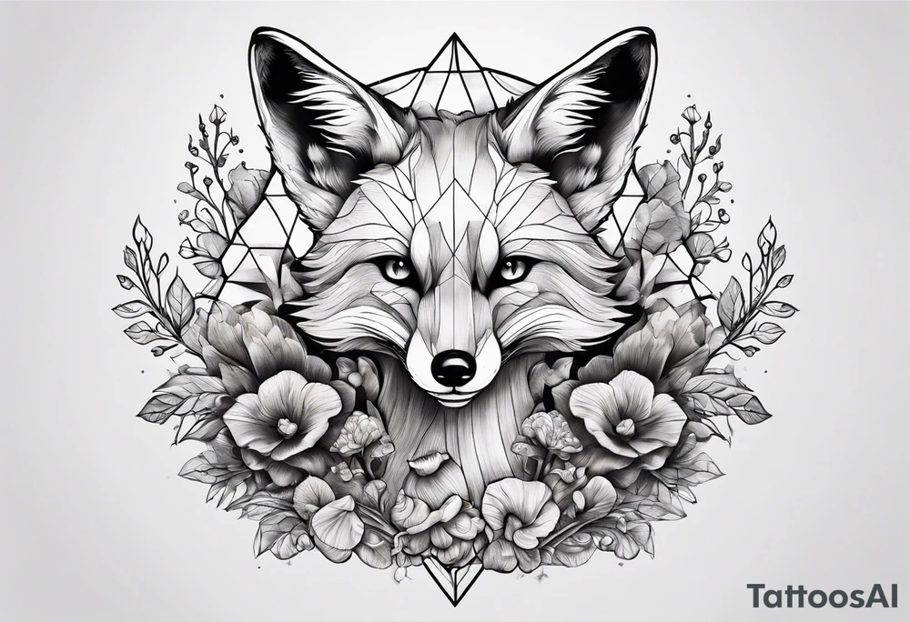 Dear fox skeleton with mushrooms growing out of it tattoo idea