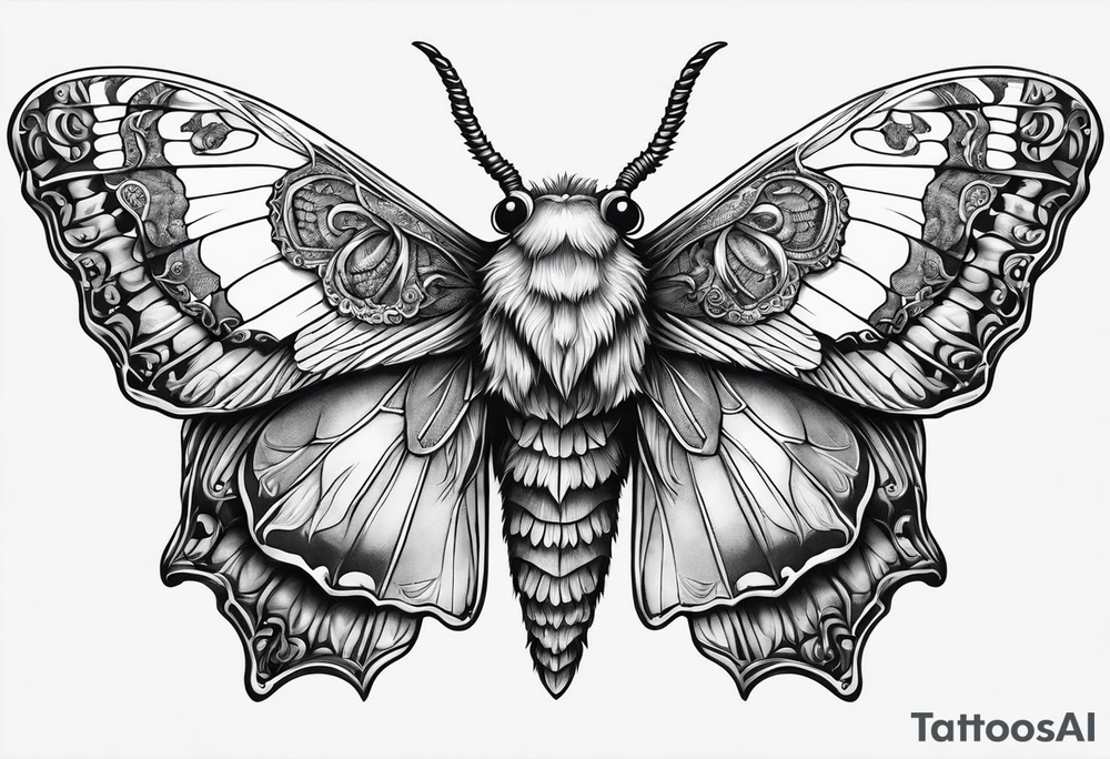 Death moth with rams skull tattoo idea