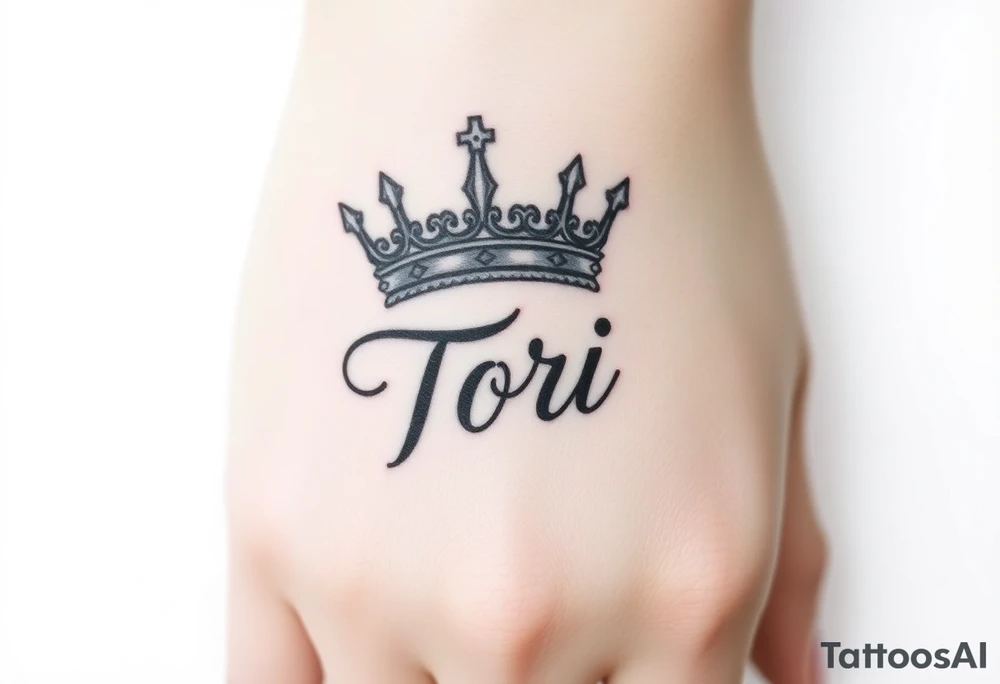 Name Tori with big crown tattoo idea