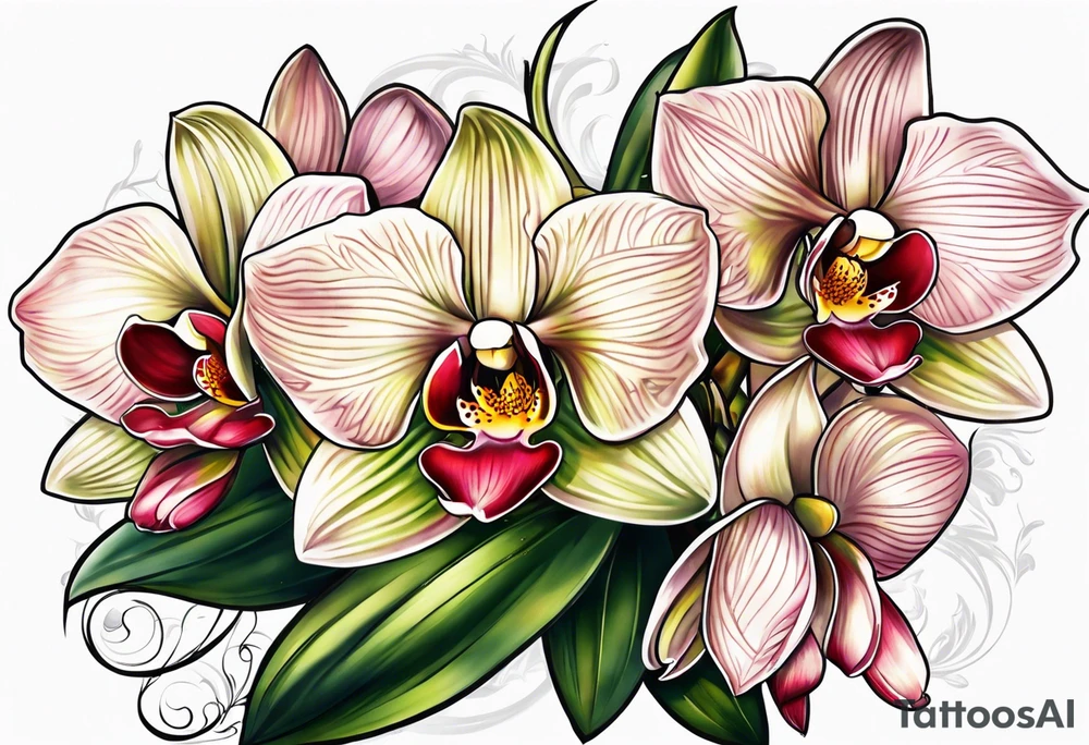 Small Cymbidium orchid rose on each side tattoo idea