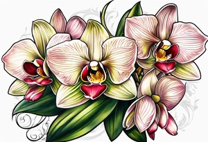 Small Cymbidium orchid rose on each side tattoo idea
