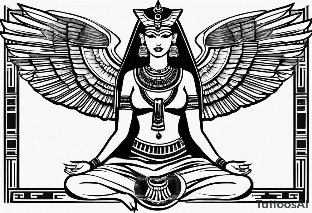 black and white Egyptian goddess Isis tattoo idea